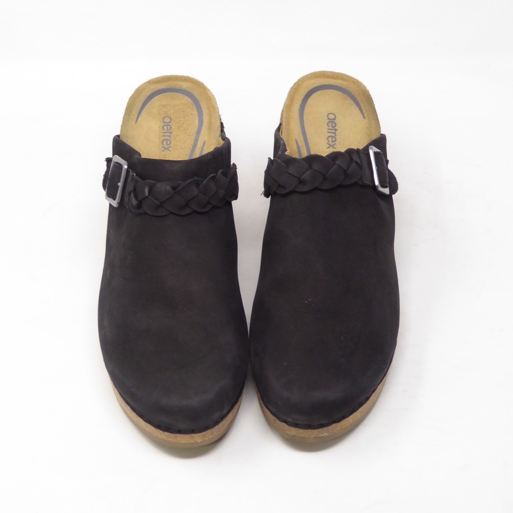 Aetrex Women Clogs Black Corey Leather Braided Strap Platform Heels 40 / 9 - Picture 4 of 10